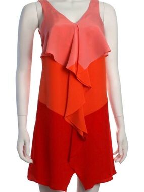 Suzi Chin Coral and Red Tiered Ruffle Mini Dress